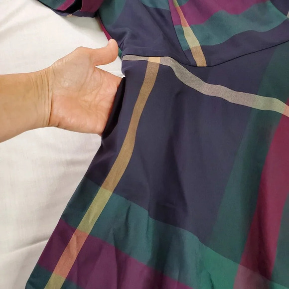 Modcloth Definitively Darling Fit and Flare Dress Womens 14 Blue Plaid Retro Fab - Picture 5 of 16